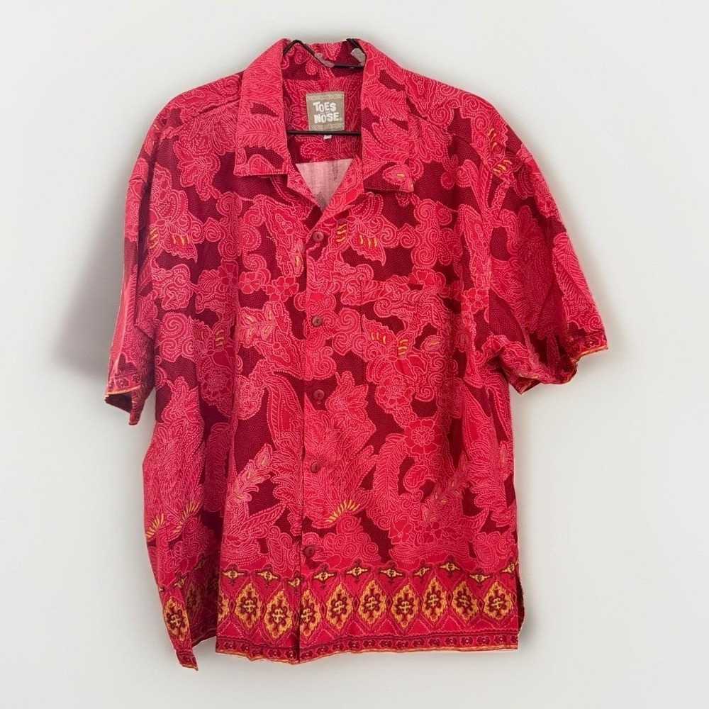 Vintage 90's Toes on the Nose Mens XL Button Down Red Dragon Print 100% Cotton